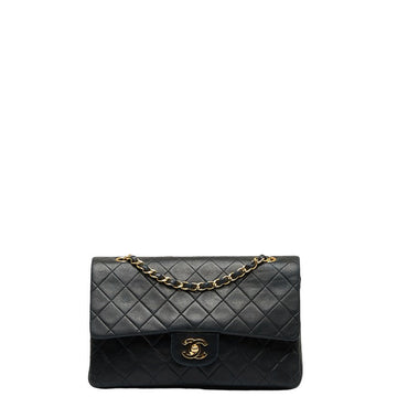 Chanel Mattress 25 Double Flat Chain Shoulder Bag Black Leather  Chanel