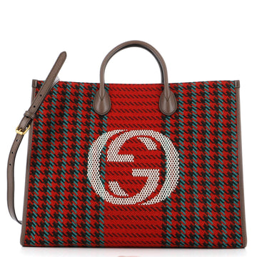 Interlocking G Shopping Tote Houndstooth Tweed Large