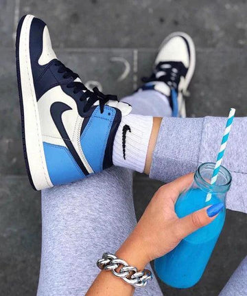 Custom Blue Black White Jordan 1 High Q AJ1 Obsidian UNISEX ( Customs And Box ), Jordan 1 Sneakers FREE SHIPPING WITH FEDEX
