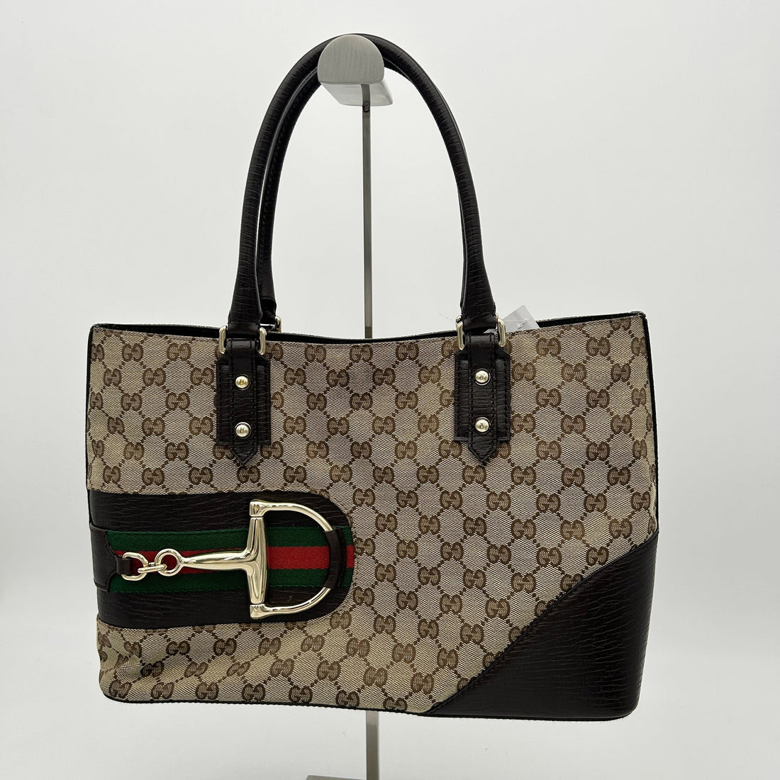 Gucci GG Canvas Horsebit Web Tote - Brown Shoulder Bags, Handbags WD271720