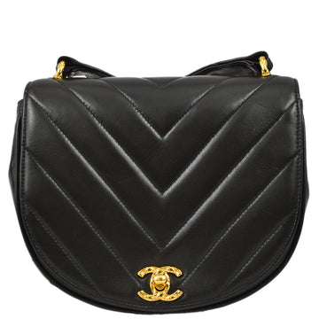 Chanel 1991-1994 Black Lambskin Chevron Shoulder Bag