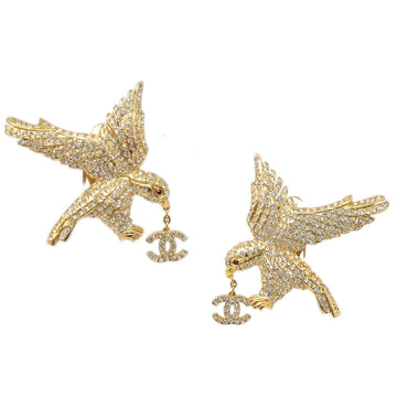 Chanel 2001 Crystal & Gold Eagle Earrings Clip-On 01P