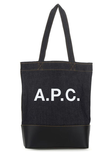 A.P.C. Man Blue Denim And Leather Shopping Bag