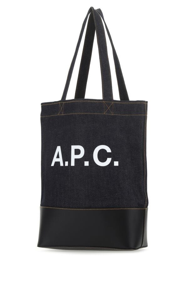 A.P.C. Man Blue Denim And Leather Shopping Bag