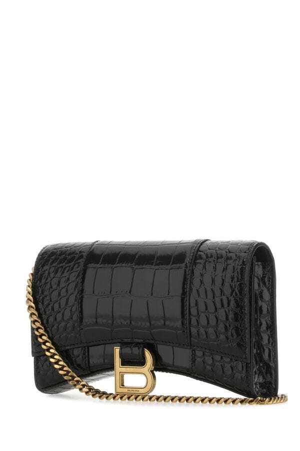 Balenciaga Woman Black Leather Hourglass Clutch