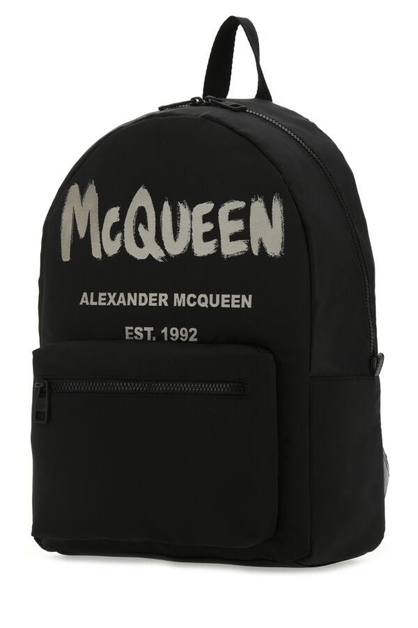Alexander Mcqueen Man Black Canvas Metropolitan Backpack
