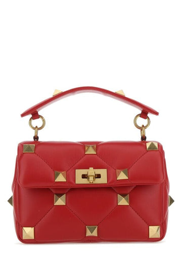 Valentino Garavani Woman Red Nappa Leather Medium Roman Stud Handbag