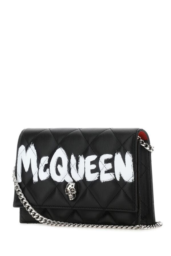 Alexander Mcqueen Woman Black Leather Small Skull Clutch