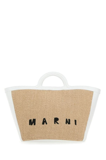 Marni Woman Two-Tone Leather And Raffia Large Tropicalia Summer Handbag
