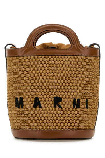 Marni Woman Two-Tone Leather And Raffia Tropicalia Bucket Bag