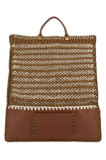 Valentino Garavani Man Multicolor Crochet And Leather Shopping Bag