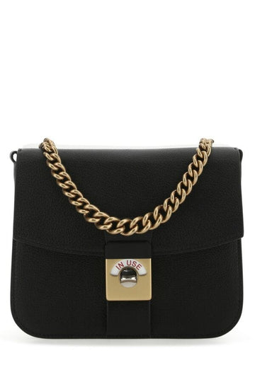 Maison Margiela Woman Two-Tone Leather And Cotton New Lock Square Handbag