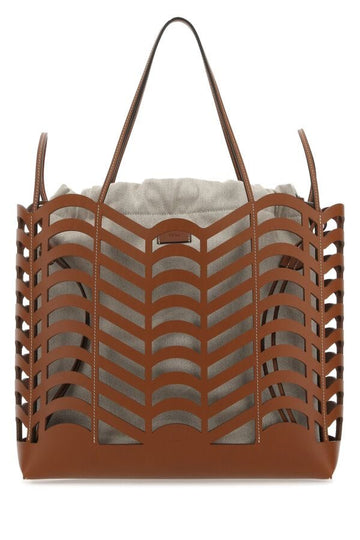 Chloe Woman Two-Tone Leather And Linen Medium Kayan Shopping Bag