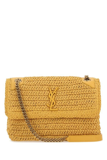 Saint Laurent Woman Yellow Raffia Medium Niki Shoulder Bag