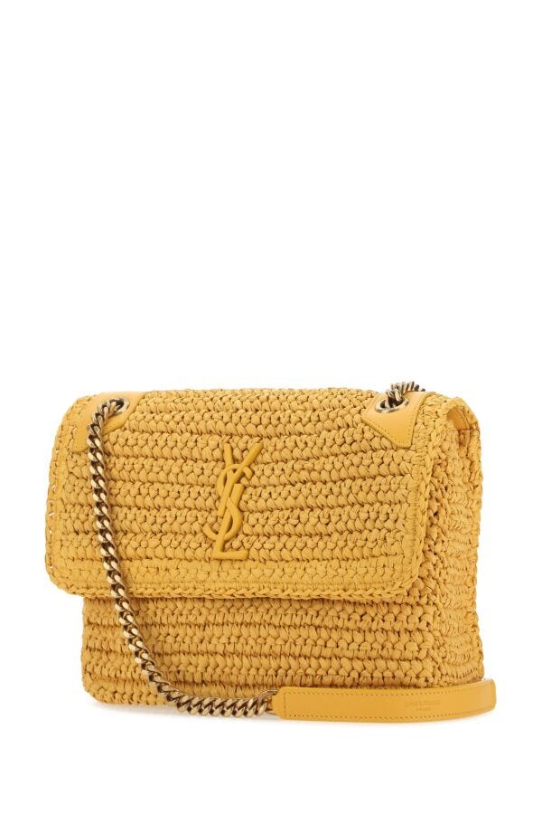 Saint Laurent Woman Yellow Raffia Medium Niki Shoulder Bag