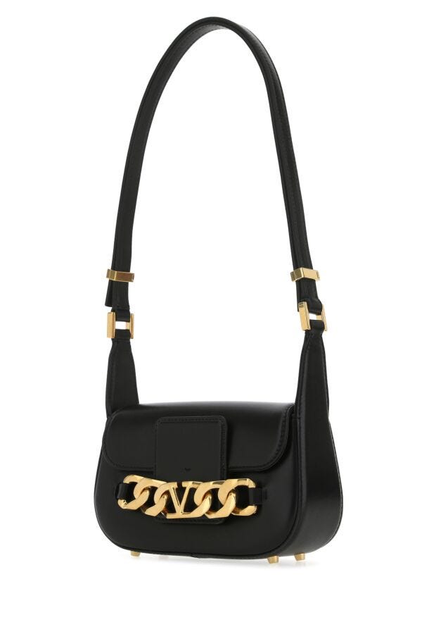 Valentino Garavani Woman Black Leather Small Vlogo Chain Crossbody Bag