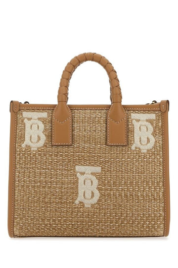 Burberry Woman Two-Tone Raffia And Leather Mini Freya Handbag
