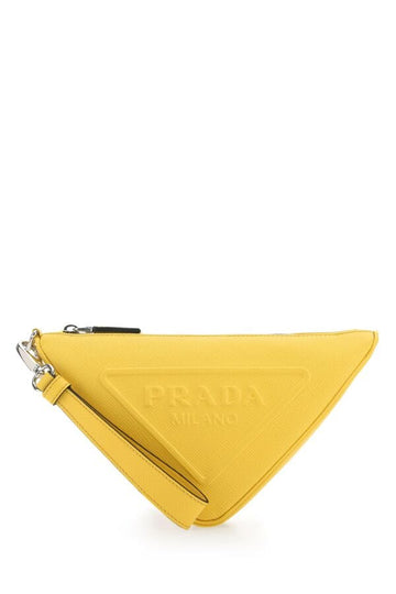 Prada Man Yellow Leather Triangle Clutch