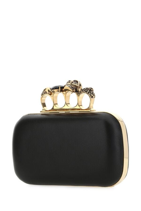 Alexander Mcqueen Woman Black Leather Four-Ring Skull Clutch