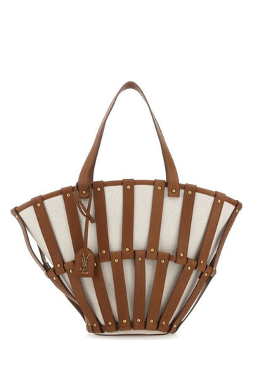 Saint Laurent Woman Two-Tone Canvas And Leather Medium Beatrix Shopping Bag