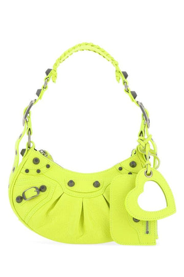 Balenciaga Woman Fluo Yellow Nappa Leather Le Cagole Xs Shoulder Bag