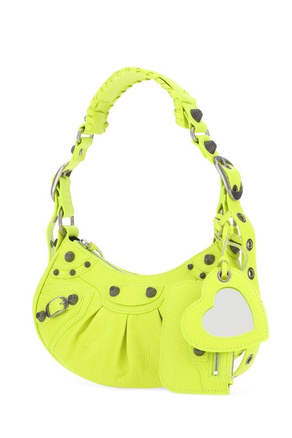 Balenciaga Woman Fluo Yellow Nappa Leather Le Cagole Xs Shoulder Bag