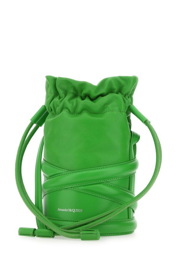 Alexander Mcqueen Woman Grass Green Leather Bucket Bag