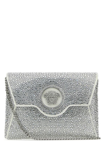 Versace Woman Embellished Satin La Medusa Clutch