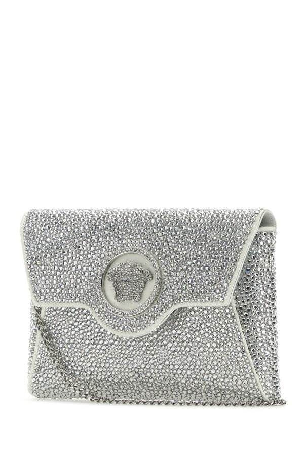 Versace Woman Embellished Satin La Medusa Clutch