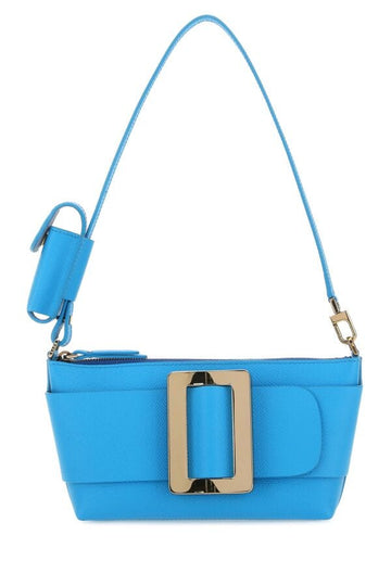 Boyy Woman Light Blue Leather Buckle Shoulder Bag
