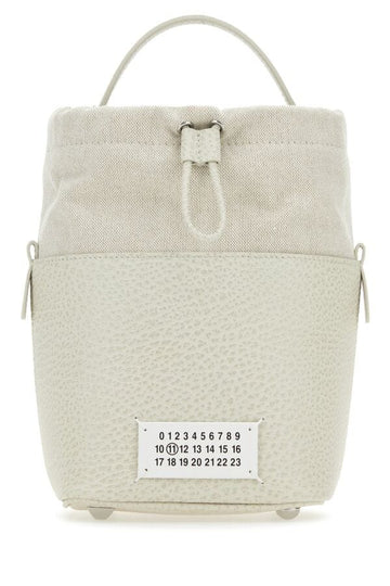 Maison Margiela Woman Chalk Leather And Canvas Mini 5Ac Bucket Bag