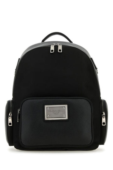 Dolce & Gabbana Man Black Fabric And Leather Backpack