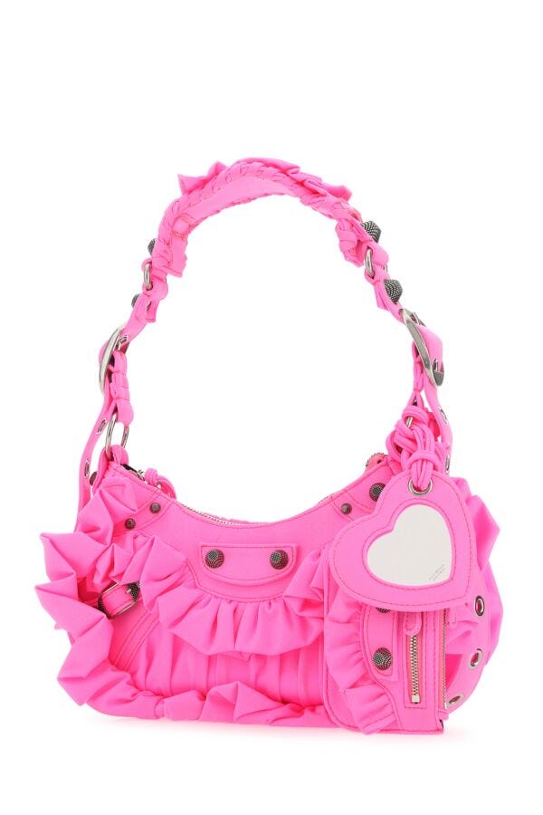 Balenciaga Woman Fluo Pink Fabric Le Cagole Xs Shoulder Bag