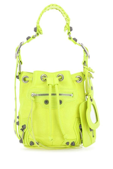 Balenciaga Woman Fluo Yellow Leather Le Cagole Xs Bucket Bag