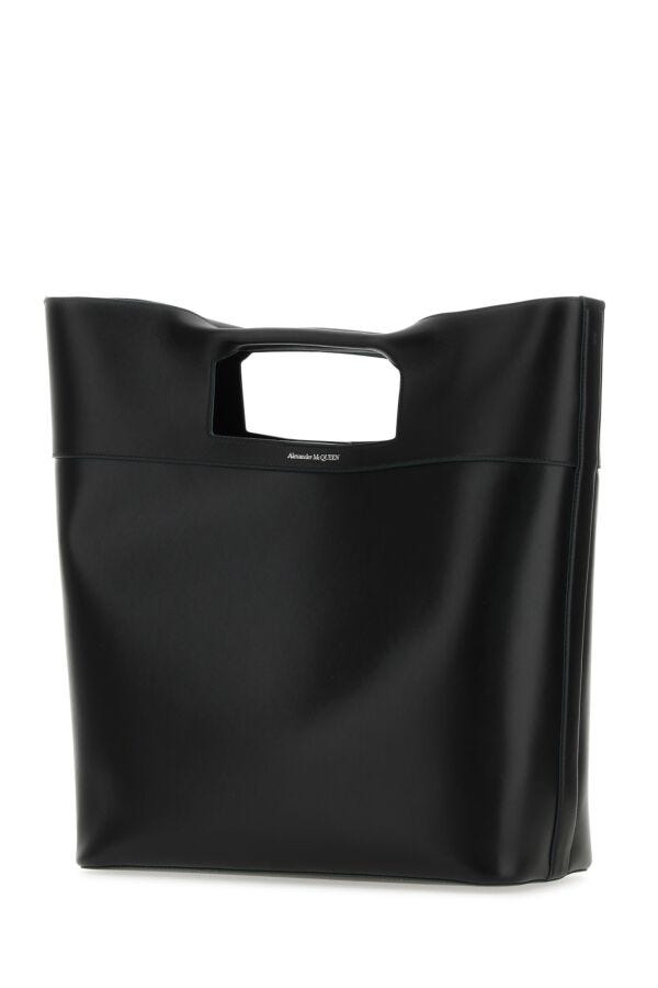 Alexander Mcqueen Man Black Leather The Square Bow Shopping Bag