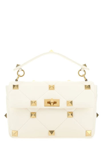 Valentino Garavani Woman Ivory Nappa Leather Large Roman Stud Handbag