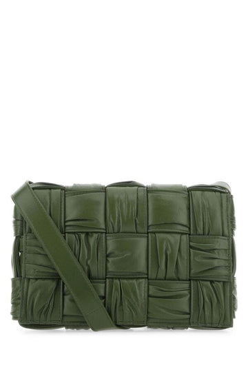 Bottega Veneta Woman Olive Green Leather Cassette Crossbody Bag