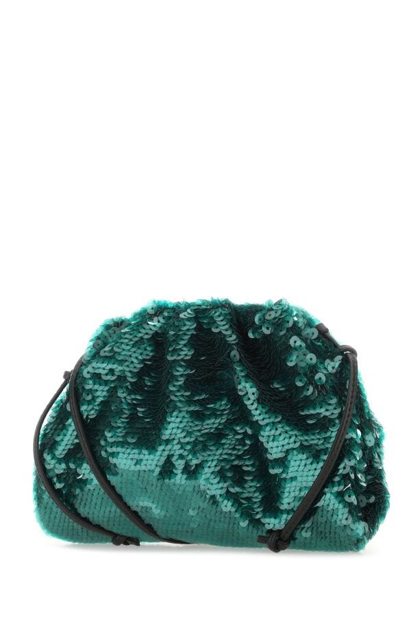 Bottega Veneta Woman Petrol Blue Sequins Mini Pouch Clutch
