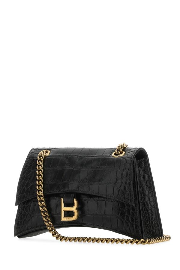 Balenciaga Woman Black Leather Crush S Shoulder Bag