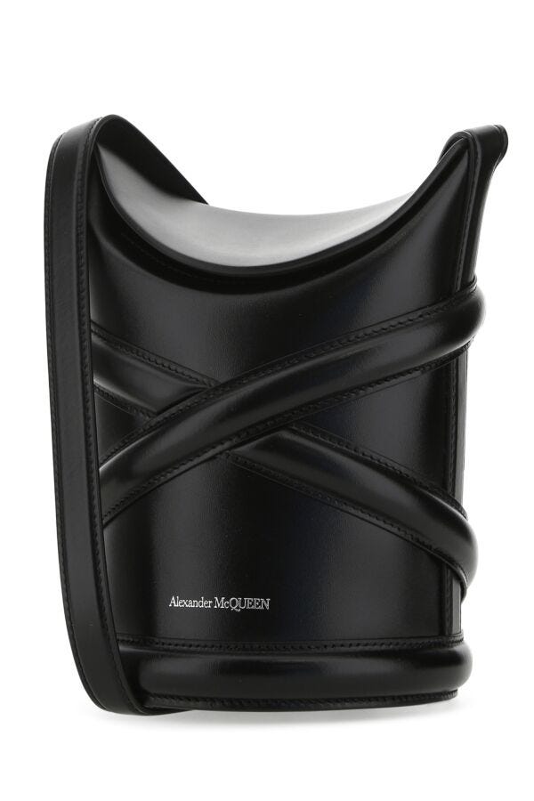 Alexander Mcqueen Woman Black Leather The Curve Bucket Bag