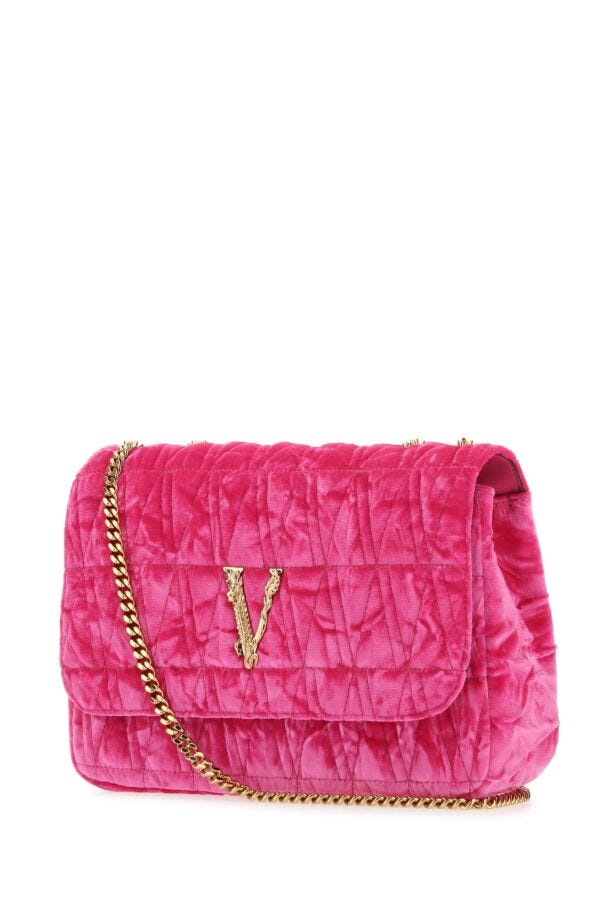 Versace Woman Fuchsia Velvet Virtus Shoulder Bag