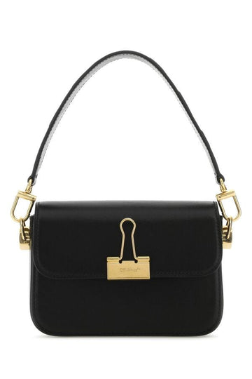 Off White Woman Black Leather Small Plain Binder Handbag