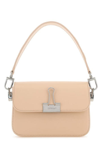 Off White Woman Light Pink Leather Small Plain Binder Handbag
