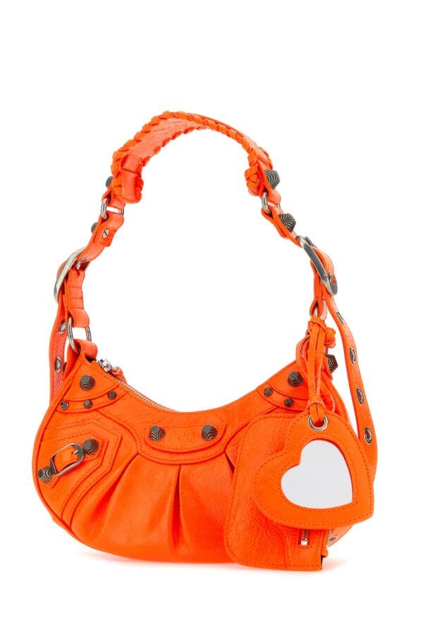 Balenciaga Woman Fluo Orange Nappa Leather Le Cagole Xs Shoulder Bag