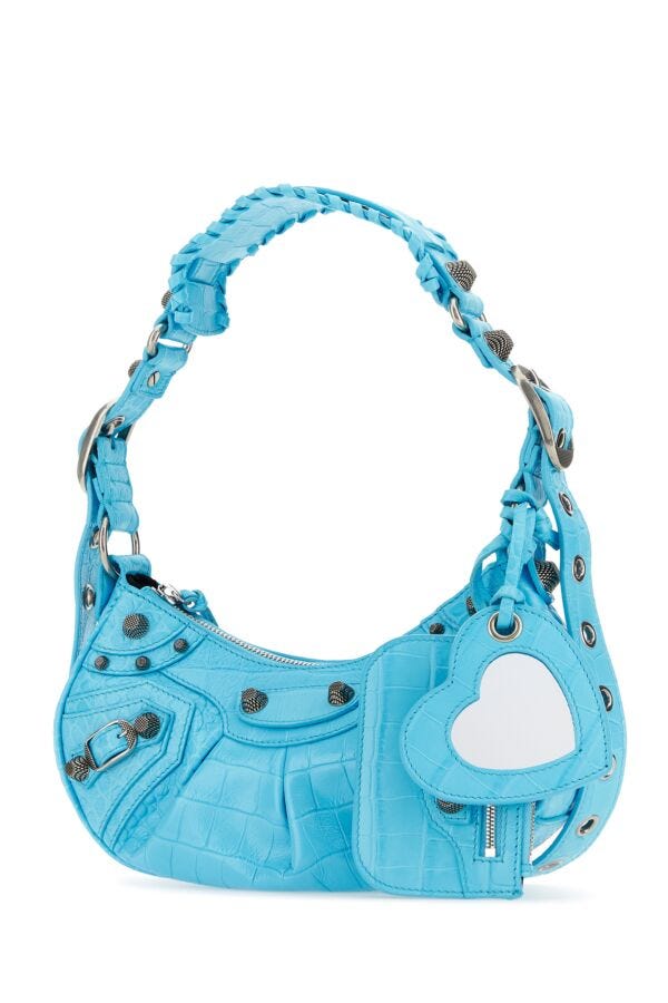 Balenciaga Woman Light Blue Leather Le Cagole Xs Shoulder Bag