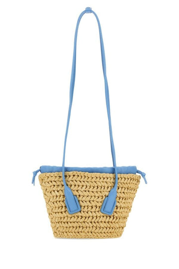 Bottega Veneta Woman Two-Tone Raffia And Nappa Leather Small Arco Shoulder Bag