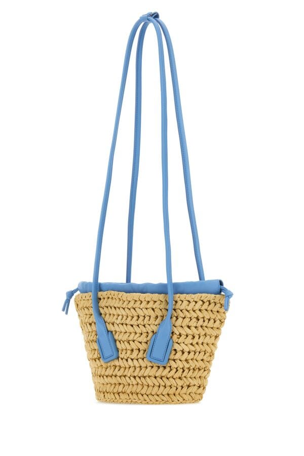 Bottega Veneta Woman Two-Tone Raffia And Nappa Leather Small Arco Shoulder Bag