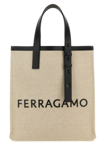 Salvatore Ferragamo Man Sand Canvas Shopping Bag