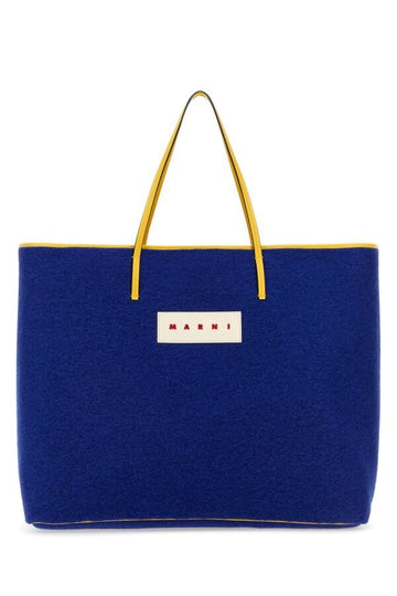 Marni Man Blue Felt Medium Janus Shopping Bag