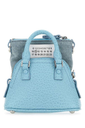 Maison Margiela Woman Light Blue Leather And Fabric 5Ac Classique Baby Handbag